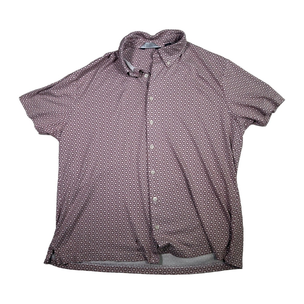 Men's Short Sleeve Patterned Button-Up Shirt — Maroon